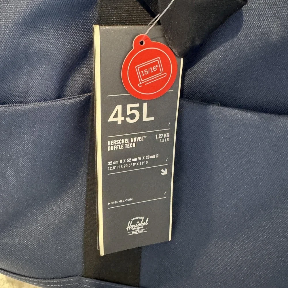 45L Navy Duffel Bag with Black Straps - Travel Weekend Bag